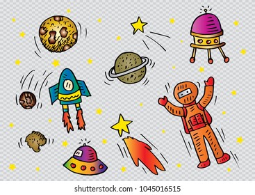Doodle space object background.