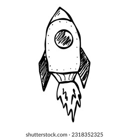 Doodle Space Rocket. Hand Drawn Illustration