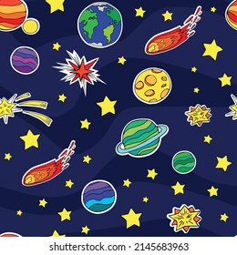 Doodle Space Seamless Vector Pattern Design