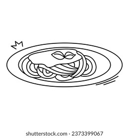 Doodle spaghetti line art element. Vector element with food theme and doodle hand drawn style. Illustration.