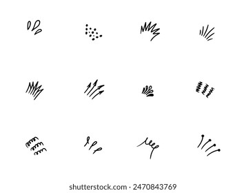 Doodle sparkle ray elements. Hand drawn pop surprise line frame for title headline illustration.