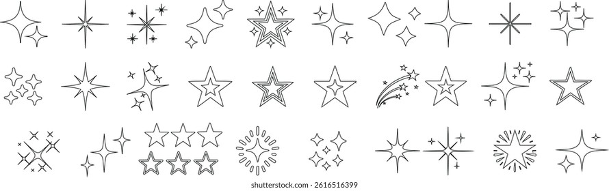 doodle sparkle star collection for creative designs. Twinkle star vector set sparkles and bursts for invitations, crafts, and digital art projects