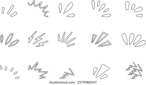 doodle sparkle vector set , radial lines rays, starburst, hand drawn elements , black lines, outline, decorative, retro style. Suitable for graphic design element, backgrounds, and web page or ui