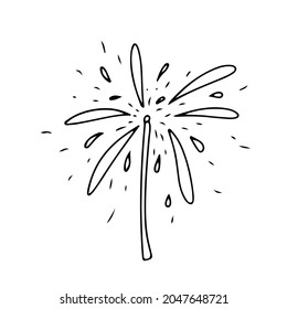 Doodle sparkler. Simple decor for festive Christmas and New Years. Vector illustration isolated on white background.