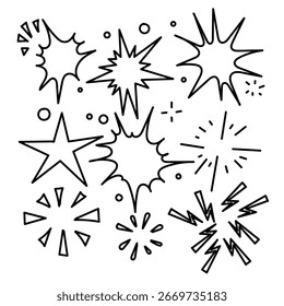 doodle sparkling glittering icon collection set