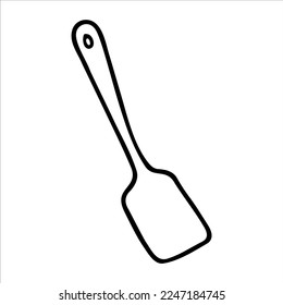 Espátula de Doodle para cocinar comida. Caza dibujada a mano aislada sobre fondo blanco. Símbolo de la cuchara de la cocina de contorno. Utensil acogedor, platos bonitos, imagen de accesorio culinario. Ilustración de la vida doméstica del vector