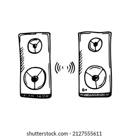 Doodle speakers icon illustration on a white background. Music concept symbol