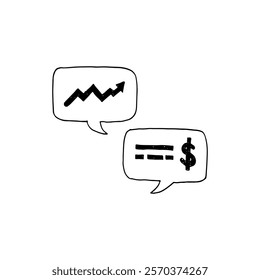 Doodle speech bubble chat with business graph and dollar sign.