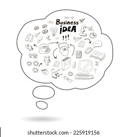 Doodle speech bubble icon with business  idea infographics isolated vector illustration