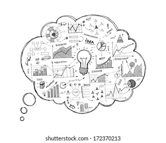 Doodle speech bubble icon with infographics isolated vector illustration