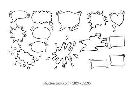 Colección de burbujas de habla de perro. Elementos dibujados a mano aislados sobre fondo blanco. Ilustración vectorial.
