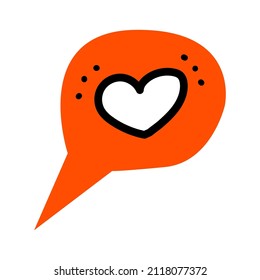 El discurso del doodle burbuja con el corazón y los puntos. Conversación y chat por Internet. Amar el mensaje de San Valentín y la decoración virtual Amor. Dibujo manual, doodle, elemento vector de arte de línea para redes sociales, web, pegatina.