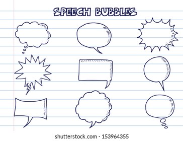 doodle speech bubbles set, hand drawing style 