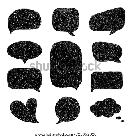 Doodle speech bubbles. Tangle hand drawn speech bubbles in comic style. Vector set of dialog windows.
