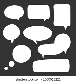Doodle speech bubbles vector set. Cartoon style message note template for comics. Silhouette.