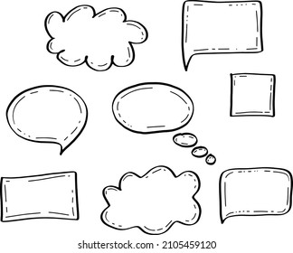 Doodle speech and note bubble black line vector set. Infographic elements collection. Note sticker illustration