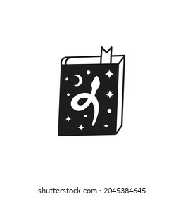 Doodle spelling witchy book icon isolated on white background.