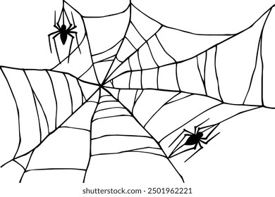 Doodle spider on web. Decorative vector graphics.