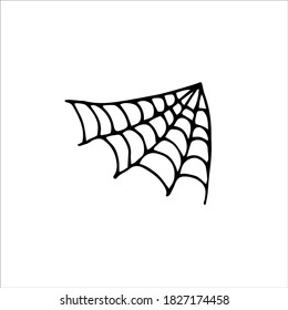 Doodle spider web angle element. Hand drawn black cobweb isolated on white background. Scary cute sign. Outline vector illustration for fall designs, Halloween, Day of the Dead, web, autumn sales