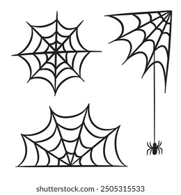 Colección de Web de araña Doodle. Elemento de decoración de Halloween Ilustración vectorial