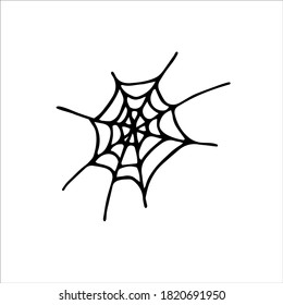 Doodle spider web element. Hand drawn black cobweb isolated on white background. Scary cute sign. Outline vector illustration for natural fall designs, Halloween, Day of the Dead, web, autumn sales