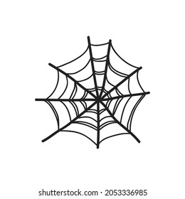 Doodle spider web element. Hand drawn black cobweb isolated on white background. Scary cute sign. Outline vector illustration for natural fall designs, Halloween, Day of the Dead, web, autumn sales