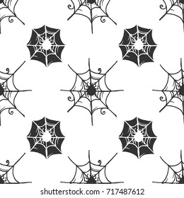 Doodle spider web halloween seamless pattern background.

