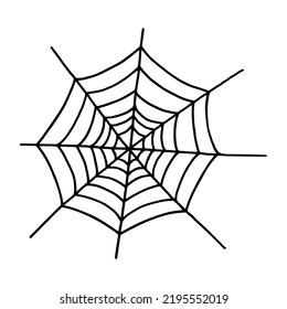 Doodle of spider web isolated on white background. Hand drawn vector black cobweb for Halloween design.