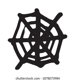 doodle spiderweb.  Hand drawn vector illustration. Sweet element for greeting cards, posters, stickers and seasonal design. Isolated on black background