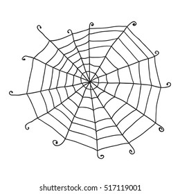 Doodle spiderweb isolated on white background. Vector