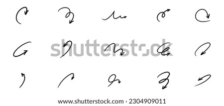 Doodle spiral arrows . Design quirky twist zigzag line, spring coil, curve wave. Vector illustration