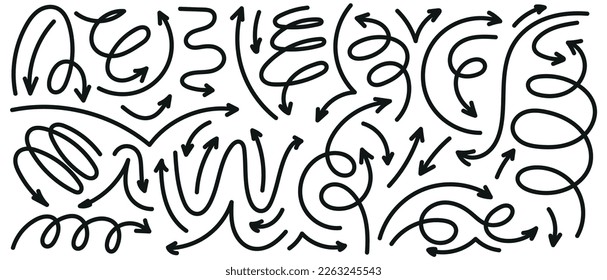 Doodle spiral arrows icon. Design quirky twist zigzag line, spring coil, curve wave. Vector illustration svg