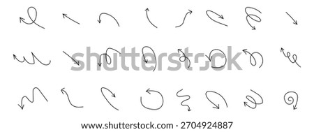 Doodle spiral arrows icon set. Hand drawn quirky twist line, curve wave symbol. vector illustration.
