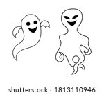 Doodle spirit for hallloween icon isolated on white. Hand drawing lne art. Sketch vector stock illustration. EPS 10