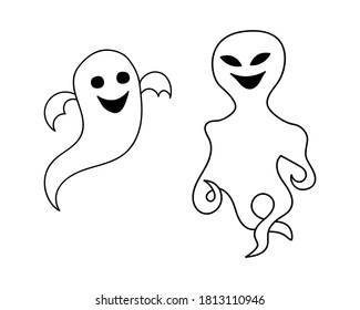 Doodle spirit for hallloween icon isolated on white. Hand drawing lne art. Sketch vector stock illustration. EPS 10