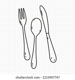 Doodle Of  Spoon, Fork And Knife On Paper Background