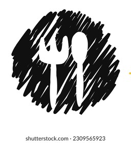 cuchara de doodle y tenedor, sobre fondo blanco
