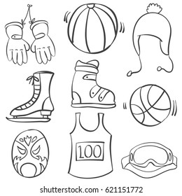 Doodle of sport equipment black white