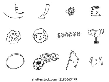 Doodle sport, star, football, soccer. Sketch set cute, scribble isolated line collection.