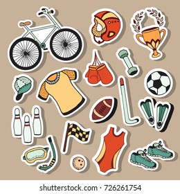 Doodle Sport stickers fitness hand drawn vector illustration