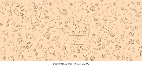 Doodle sports background, pickleball design, editable vector eps 10.