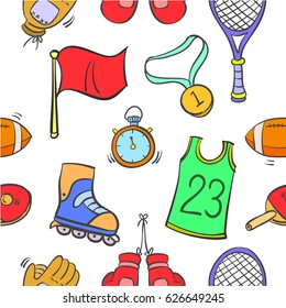 Doodle sports equipment vector illustration