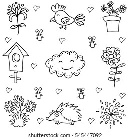Doodle of spring flower and bird