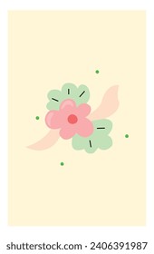 Postal de resorte de doodle con flor rosa. Papel pintado de estilo cálido.