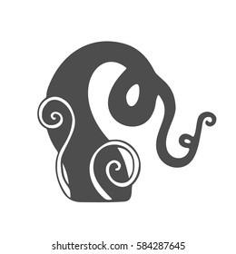 Doodle sprout and plant logo illustration icon. Black silhouettes of magic bean sprouts with curls on a white background