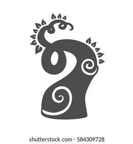 Doodle sprout and plant logo illustration icon. Black silhouettes of magic bean sprouts with curls on a white background
