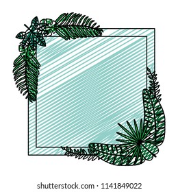 doodle square with branches plant exotic leaves