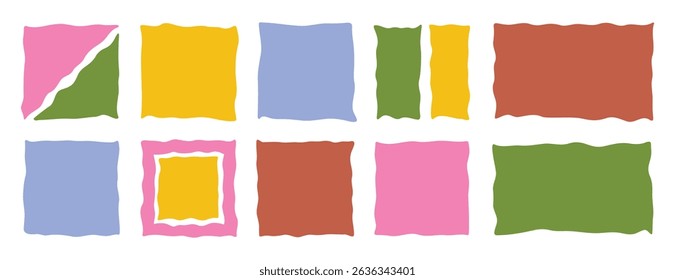  doodle square frame box. hand drawn wave shape. vector irregular free hand wavy forms. rectangular sticker, banner, text box, poster for web. Vector illustration