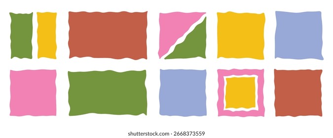  doodle square frame box. hand drawn wave shape. vector irregular free hand wavy forms. rectangular sticker, banner, text box, poster for web. Vector illustration