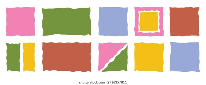  doodle square frame box. hand drawn wave shape. vector irregular free hand wavy forms. rectangular sticker, banner, text box, poster for web. Vector illustration